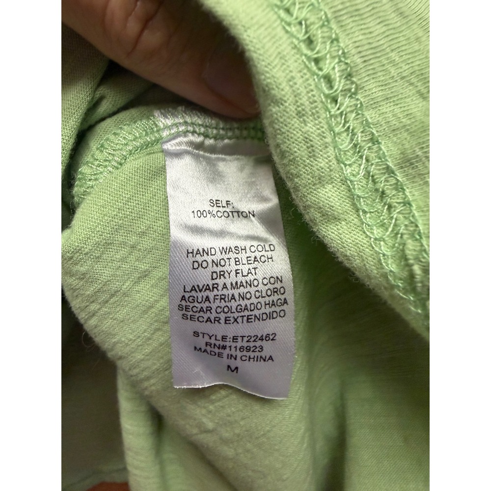 Easel Los Angeles Womens Medium Green Cotton Puff Sleeve Slub Knit Top - Picture 5 of 6
